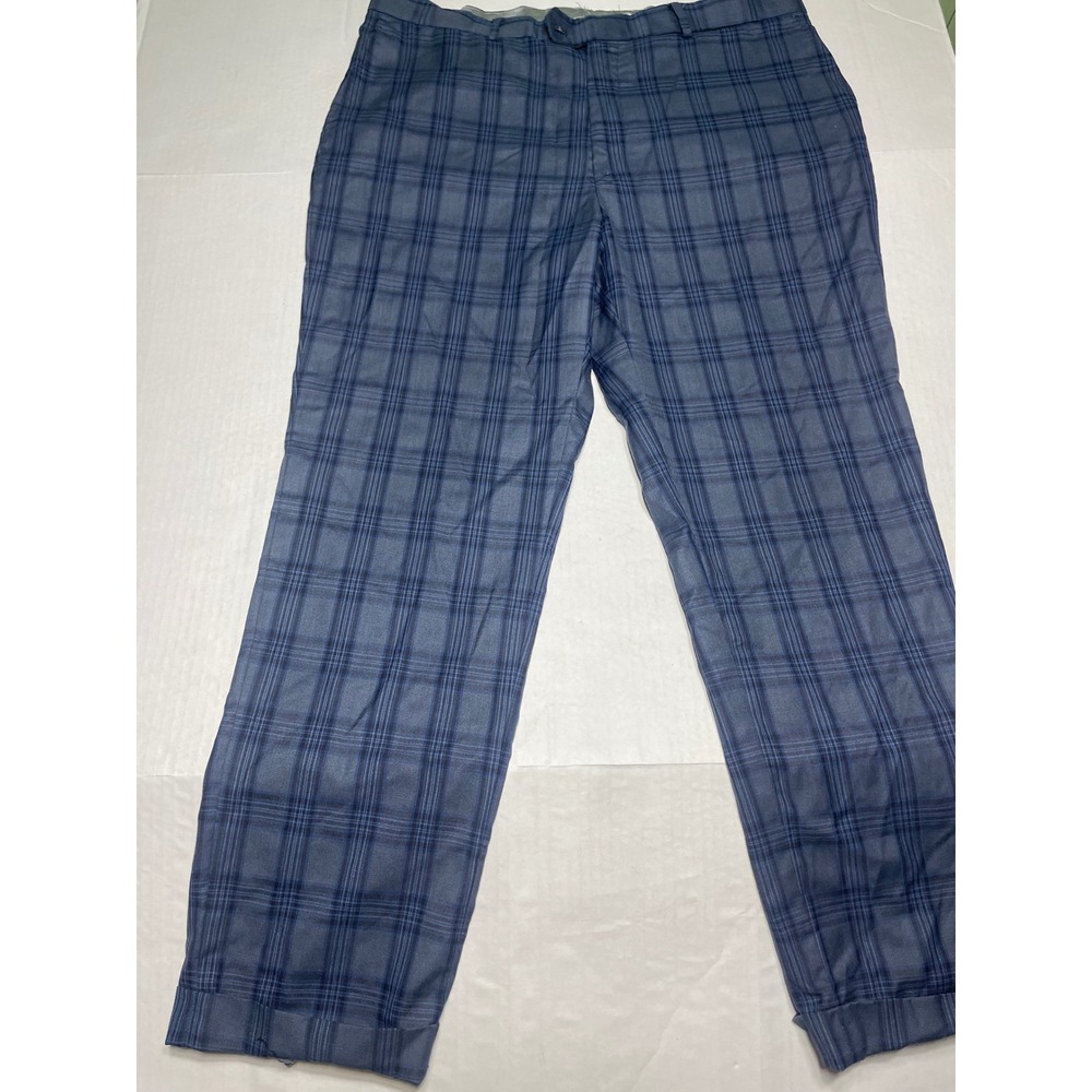 Statement Italy Mens Blue Plaid Dress Pants Flat Front Trousers Size 41L